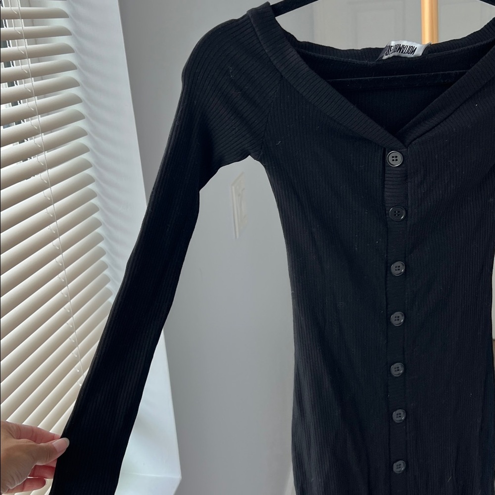 REFORMATION Cora Knit Ribbed Off Shoulder Midi Dress Black Size S $165 - Picture 5 of 8